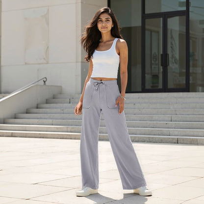 BlissClub Work-to-Wine Twill Drawstring Pants | Wide Silhouette | 2 Roomy Pockets | Elasticated Waistband | Adjustable Drawcord