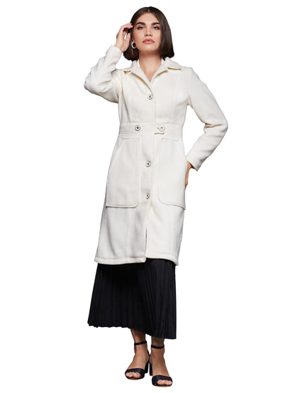 Miss Chase Womens Off White Solid Shirt Collar Full Sleeves Polyester Winter Wear Jacket (MCAW22JKT03-48-114-04, Off White, M)