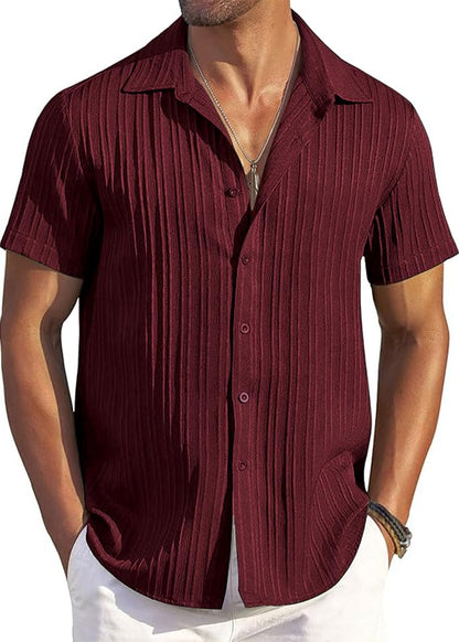 CB-COLEBROOK Mens Casual Button Down Soft Linen Shirts Short Sleeve Textured Summer Beach Shirts for Men (in, Alpha, L, Regular
