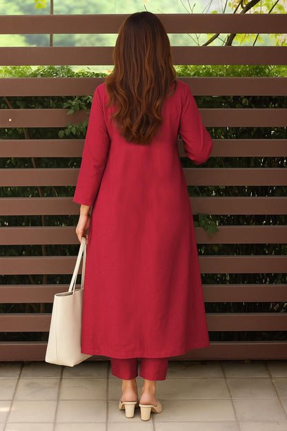 GoSriKi Ethnic Kurta Palazzo Set for Women, Medium, Red, Model ANVI RED-GS, Elegant Rayon Viscose, Perfect for Festivals