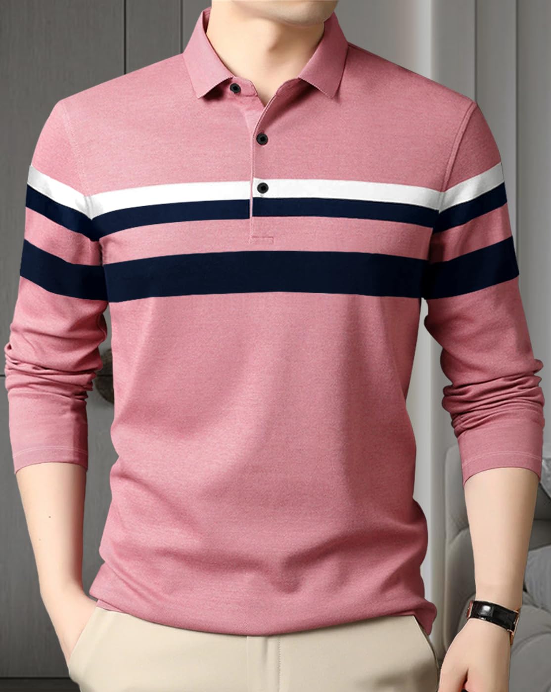 Noble Monk MenS Regular Fit Polo T Shirt |Full Sleeves |Collar Tshirts | Casual T-Shirt For Men
