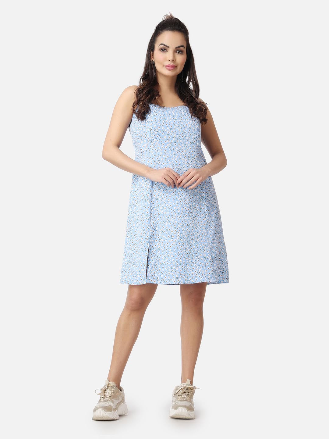Popwi1Ngs Casual Printed V-Neck Short Sleeves Knee-Length Fit And Flare Dress For Women || Frokc-Style Summer Wear Dresses For W