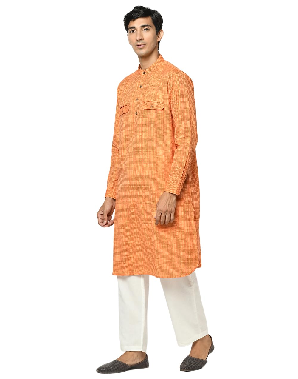 Fabindia Men Striped Cuff Slim Fit Long Kurta Cotton_S Yellow