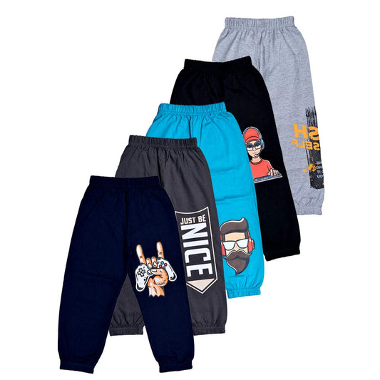 T2F Boys Cotton Regular Fit Printed Track Pants (Pack fo 5)