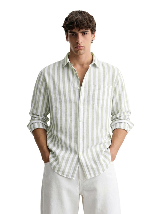 The Indian Garage Co Mens Slim Fit Striped Cutaway Collar Full Sleeves Shirt