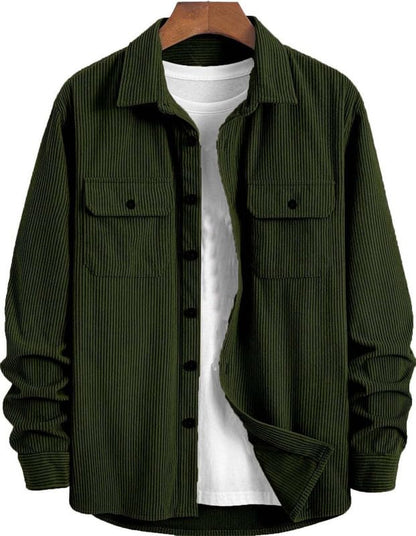 Deelmo MenS Full Sleeve Corduroy Shirt | Stylish Textured Casual Button-Down Shacket For Autumn Winter | Dual Pocket Front Desig