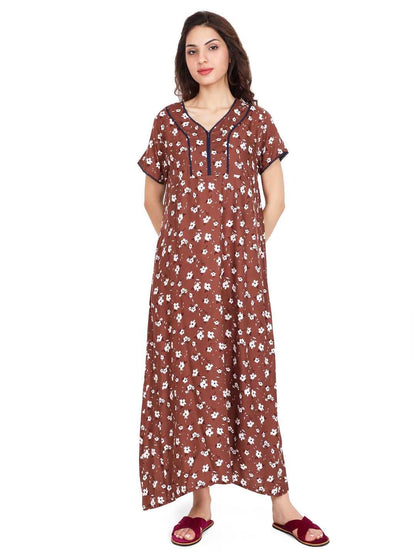 Evolove WomenS Viscose Liva Long Maxi Night Gown Nighty Dress With Pocket & Zipper, Super Soft Comfortable (Magenta, Lngry3107M