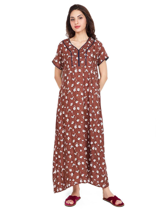 Evolove WomenS Viscose Liva Long Maxi Night Gown Nighty Dress With Pocket & Zipper, Super Soft Comfortable (Magenta, Lngry3107M