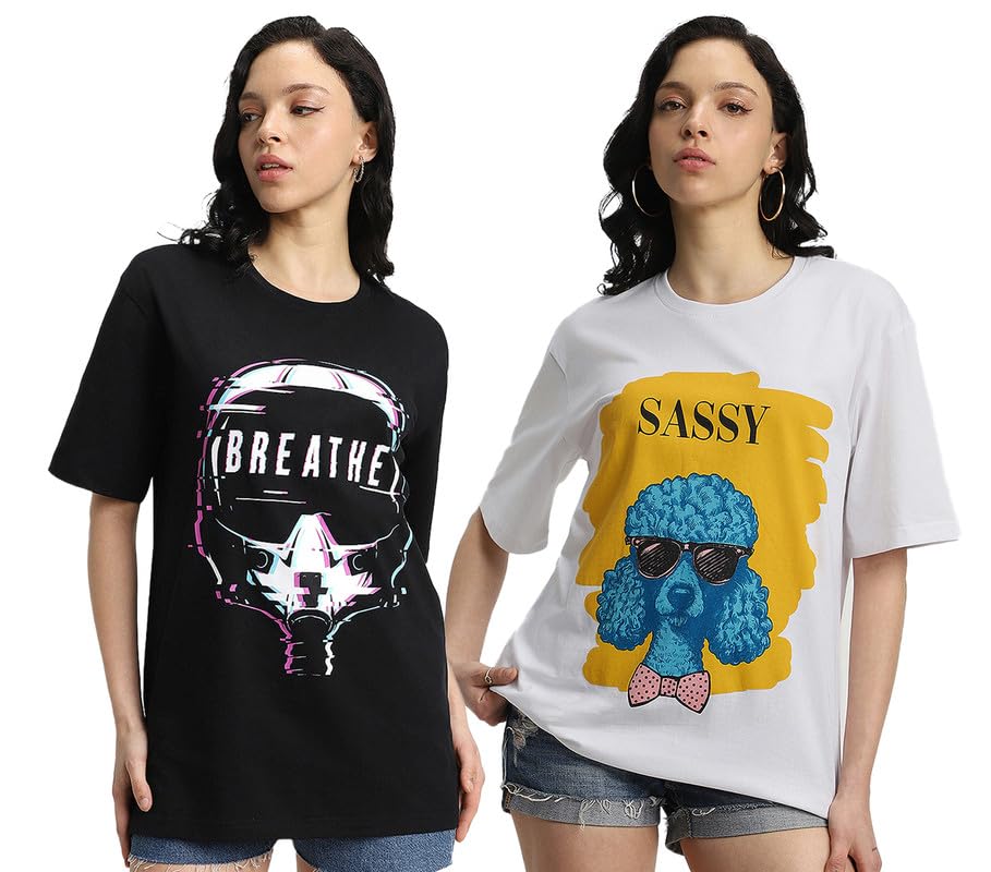 Juneberry Pure 100% Cotton Oversized Loose Baggy Fit Drop Shoulder Latest Aesthetic & Cool Graphic Prinred Half Sleeve T-Shirts