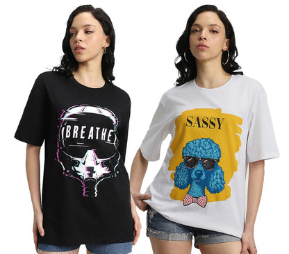 Juneberry Pure 100% Cotton Oversized Loose Baggy Fit Drop Shoulder Latest Aesthetic & Cool Graphic Prinred Half Sleeve T-Shirts