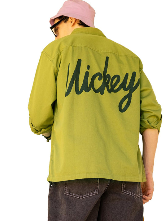 Bewakoof Official Disney Merchandise Mens Graphic Printed Oversized Fit Full Sleeve Collared 100% Cotton Shirt_ 604437 Green XL