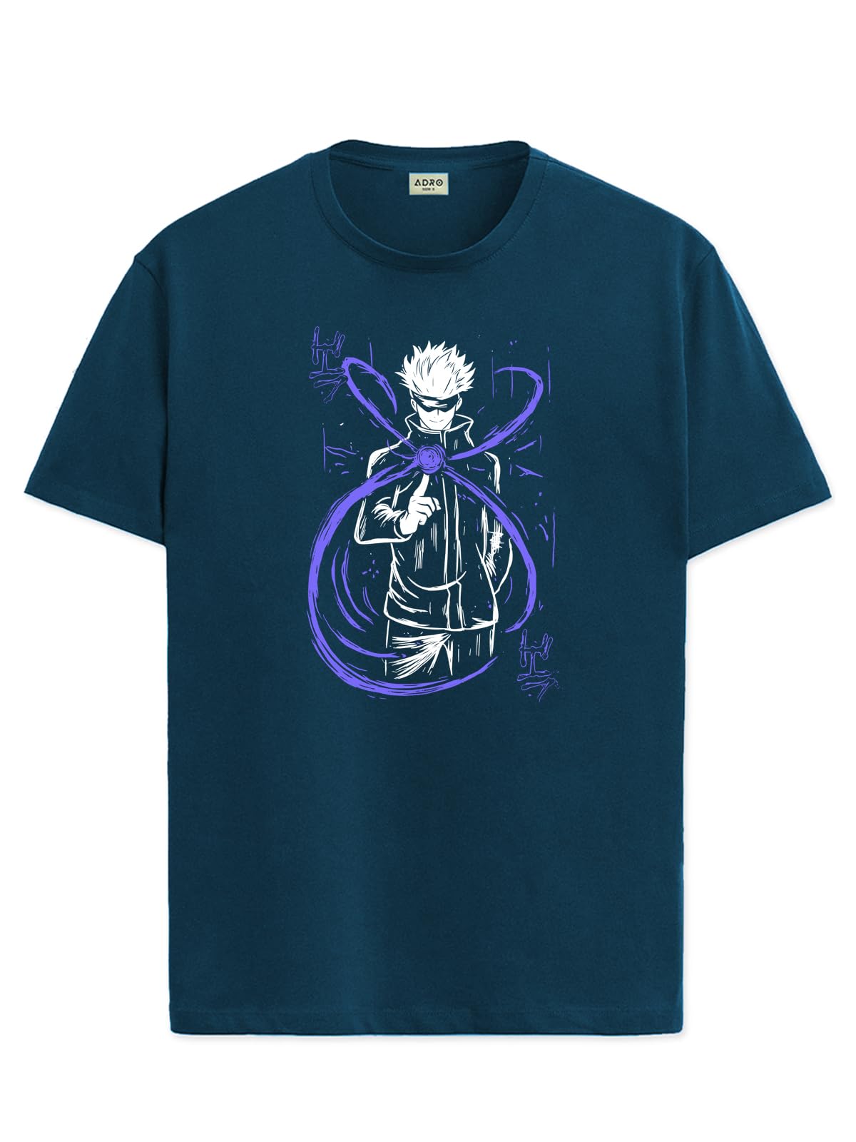 ADRO Mens Anime T Shirt - Premium Cotton Anime Gojo Tshirt - Perfect for Anime Fans Print and Comfortable Fit Teal T-Shirt|RN24-