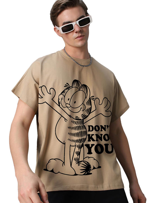 Bewakoof Official Garfield Merchandise Mens Graphic Print Square Fit Sleeveless Round Neck Pure Cotton Vest_659869_Brown_XL