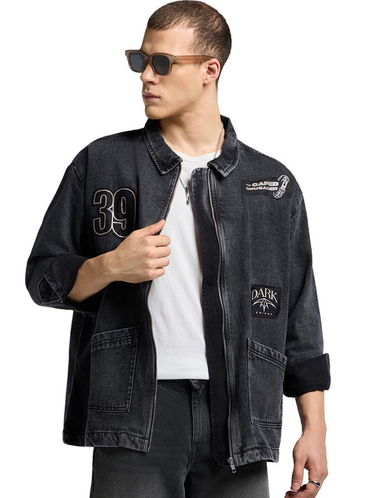 Bewakoof MenS Washed Oversized Fit Pure Cotton Shirt_685276_Black_Xl