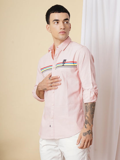 The Indian Garage Co Men Pink Placement Printed Slim Fit Cotton Casual Shirt