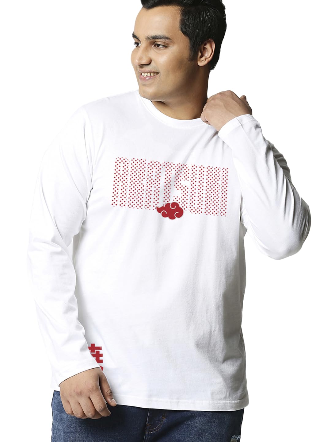 Bewakoof Plus Official Naruto Merchandise Akatsuki Mens Graphic Print Oversized Fit Full Sleeve Round Neck Cotton Plus Size T-S