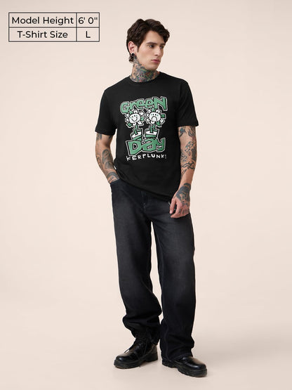 The Souled Store Green Day: Kerplunk Men and Boys Short Sleeves Round Neck Black Graphic Printed Regular Fit Cotton T-Shirts