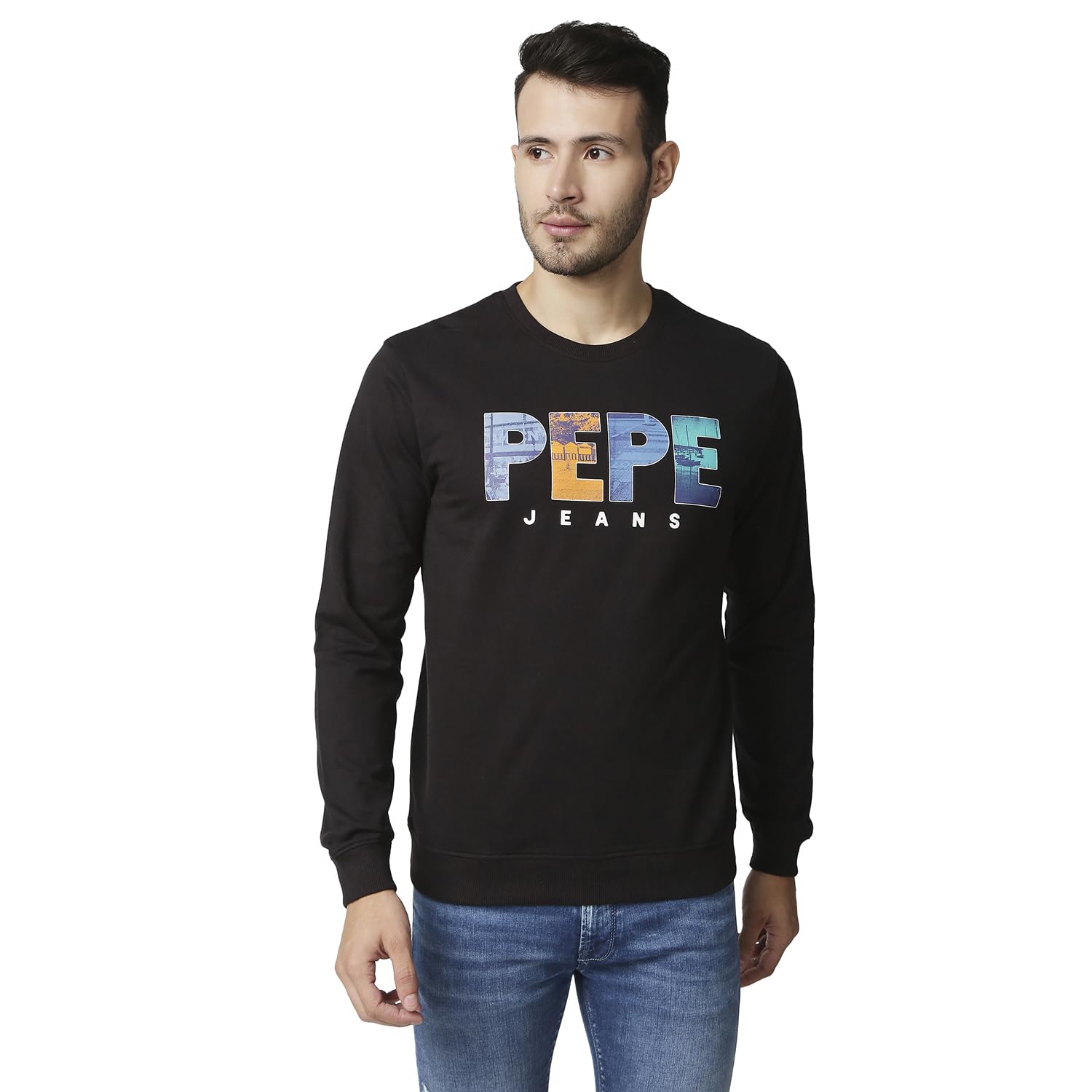 Pepe Jeans Mens Grunt Graphic Printed Sweatshirt, Black,S