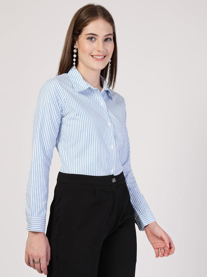 Style Quotient Women Blue White Stripe Shirt