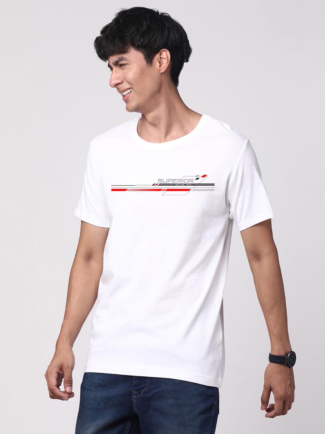 ADRO Men's Graphic Printed 100% Cotton T-Shirt - Regular Fit, Printed T-Shirts for Men (RN24-RAC-WH_White)