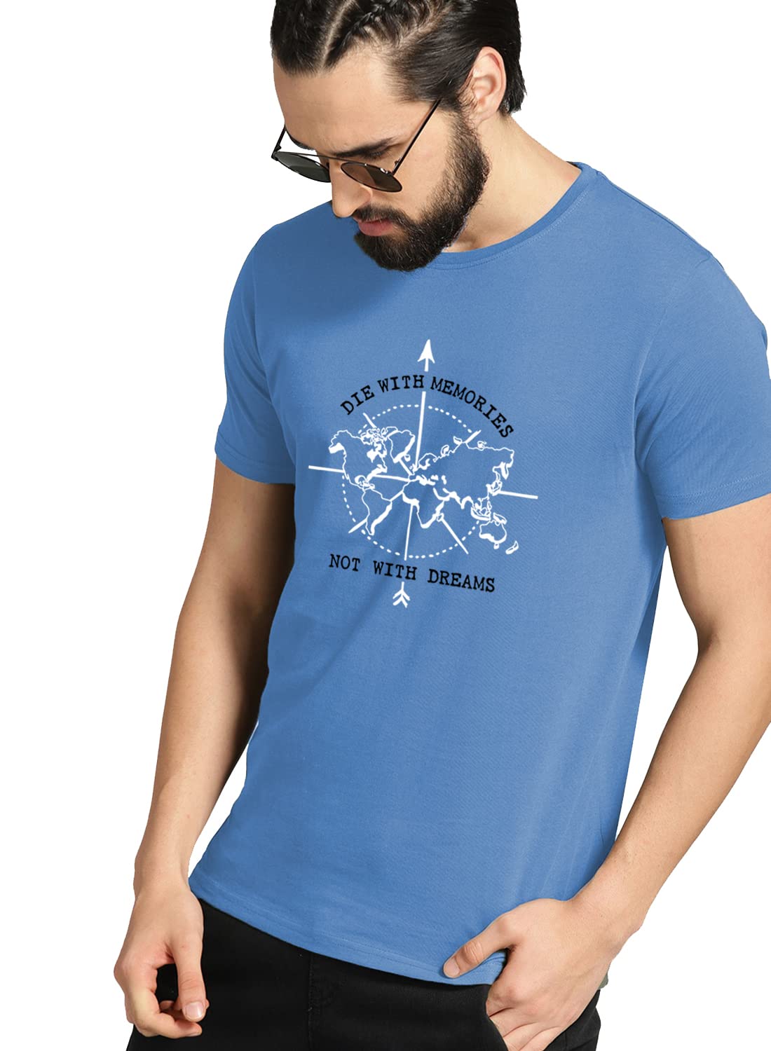 ADRO Die with Memories Not with Dreams Mens Cotton Printed T-Shirt (R21-M-DIE-SK_SkyBlue)