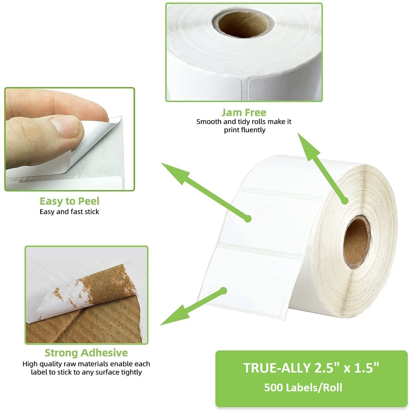 True-Ally 60X40 Direct Thermal Barcode Label Sticker - 2.5 X 1.5 Inches - 60Mm X 40Mm - 500 Labels Per Roll - White Self Adhesiv