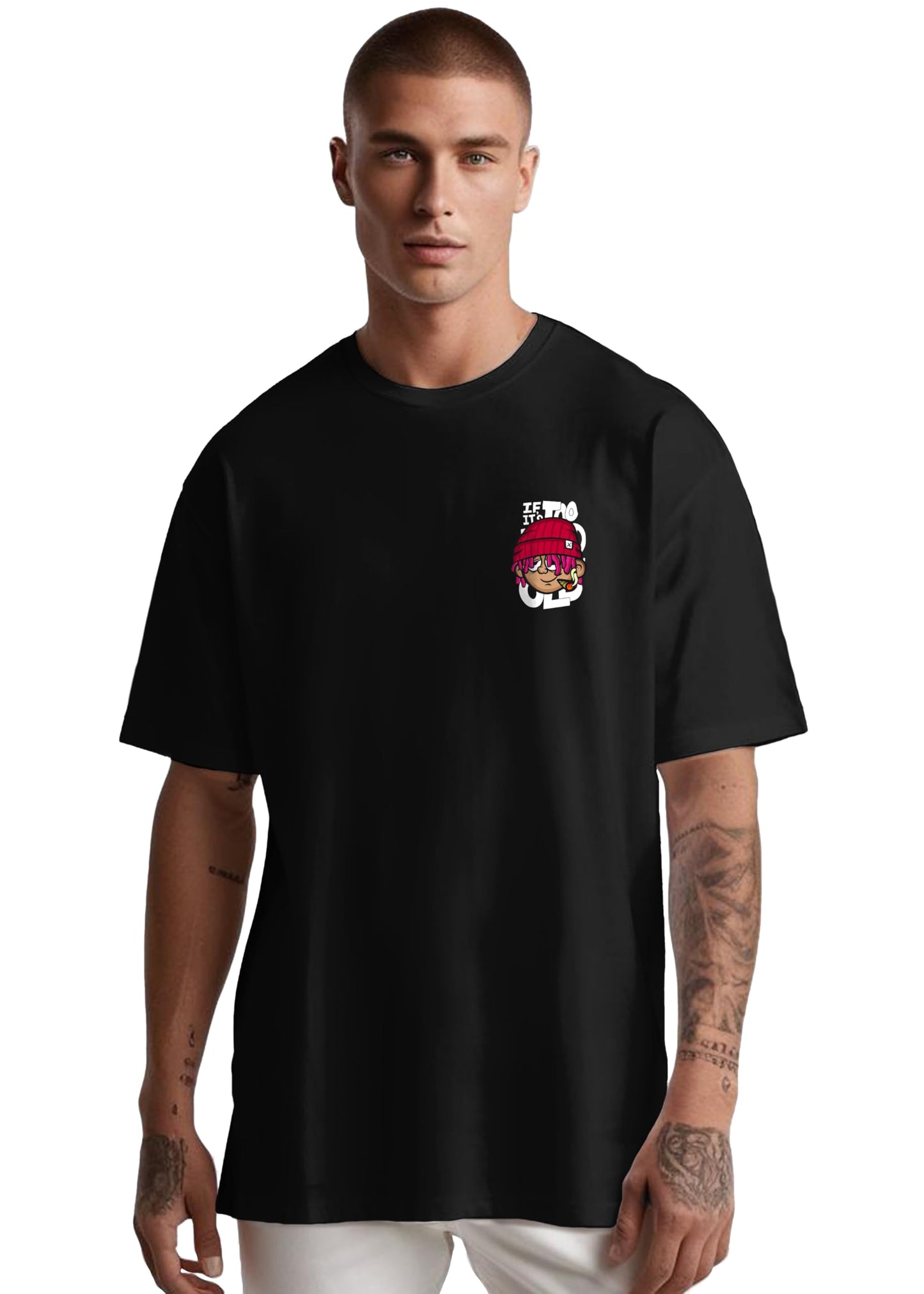 Peppyzone Mens Oversized Fit T-Shirt (PZ-OST-Trendy46_Black