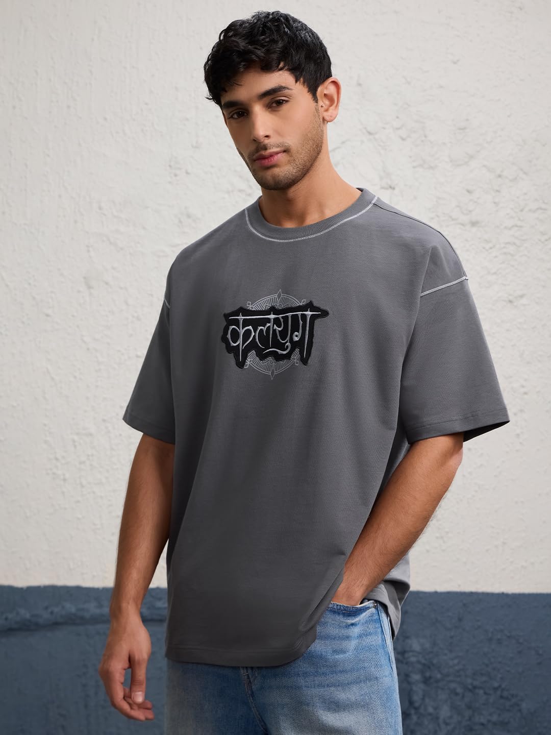 The Souled Store Originals : Kalyuga Oversized T-Shirt for Men Boys Cotton Casual Half Sleeves Baggy Loose Fit Drop Shoulder Rou