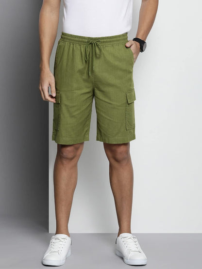 The Indian Garage Co Men Slim Fit Solid Mid-Rise Cargo Shorts