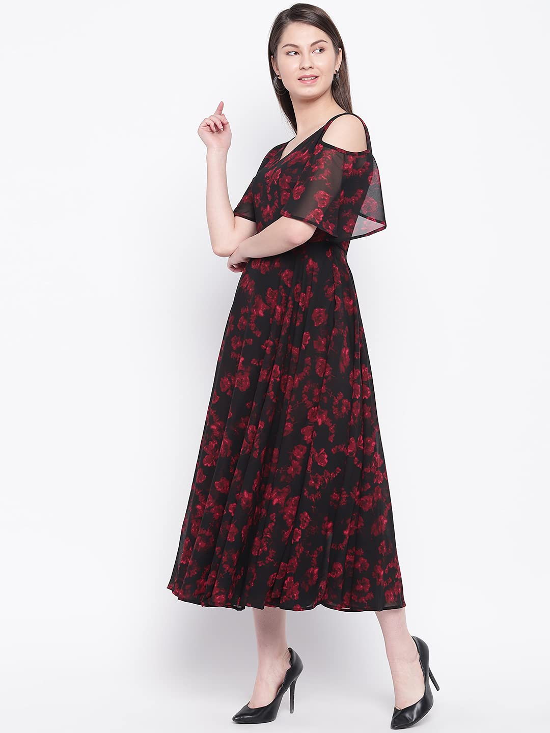Rare Women'S Polyester Fit And Flare Maxi Dress (Ep3152Nt_Black)