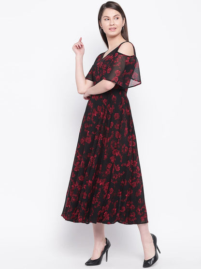 Rare Women'S Polyester Fit And Flare Maxi Dress (Ep3152Nt_Black)