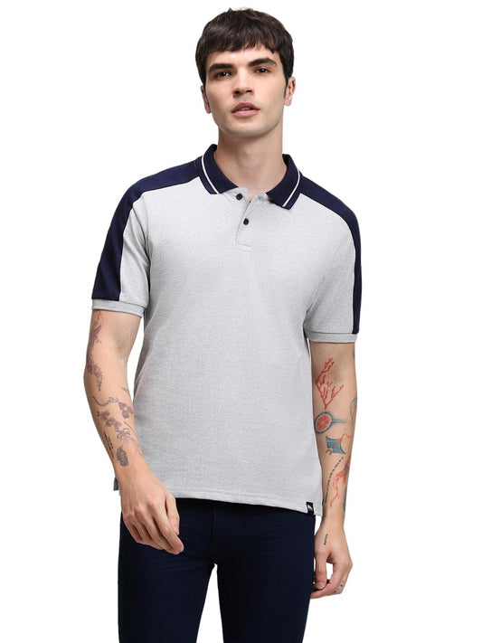 Dennis Lingo Mens Cotton Grey Polo Neck T-Shirt (Solid)