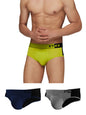 XYXX Mens Underwear Dualist IntelliSoft Antimicrobial Micro Modal Brief Pack of 3 (Steel Grey & Black;Black Iris & Black;Lime P