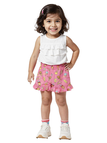 The Souled Store Garfield: Chillin Girls Elastic Pink All Over Printed Above Knee Length Regular Fit Cotton Shorts (2-8 Yrs)