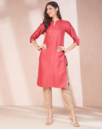 Fabindia WomenS Viscose Silk Solid Regular Kurta (1038026Fuchsia_Fuchsia