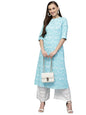 Stylum Women's Printed Rayon A-Line Kurta (Turquoise Blue)