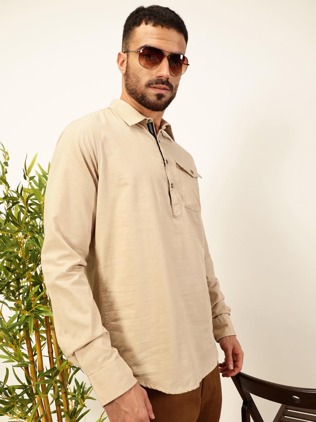 Thomas Scott Men Solid Cotton Linen Kurta Shirt (Ts1531)