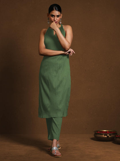 Varanga Green Solid Halter Neck Kurta Set