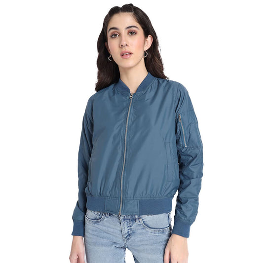 Bewakoof Womens Solid Regular Fit Full Sleeve Stand Collar Nylon Jacket