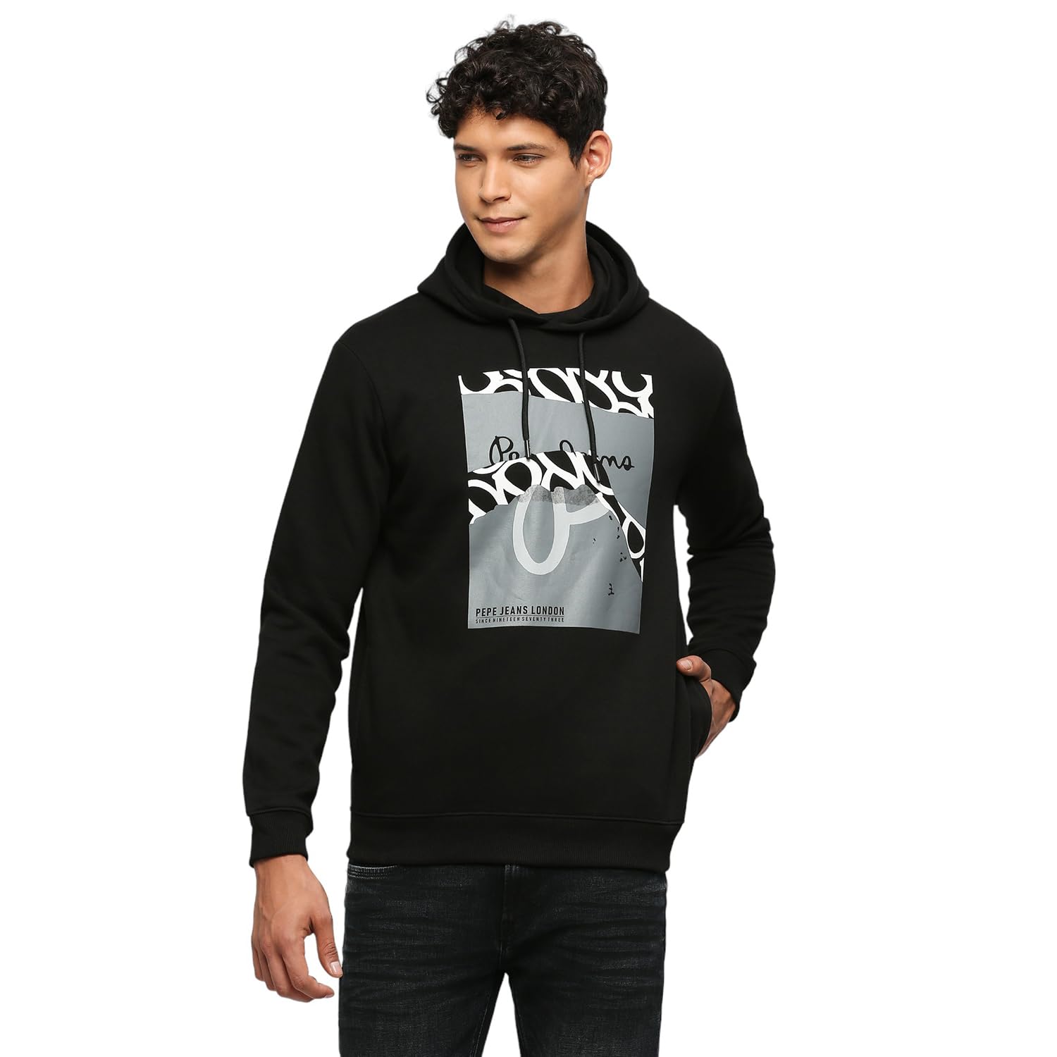 Pepe Jeans MenS Cotton Blend Hooded Neck Sweatshirt (Pm582630_White