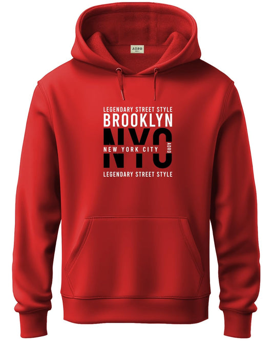 ADRO Mens Cotton Blend Neck Hooded Sweatshirt (H24-NYC-RD_Red