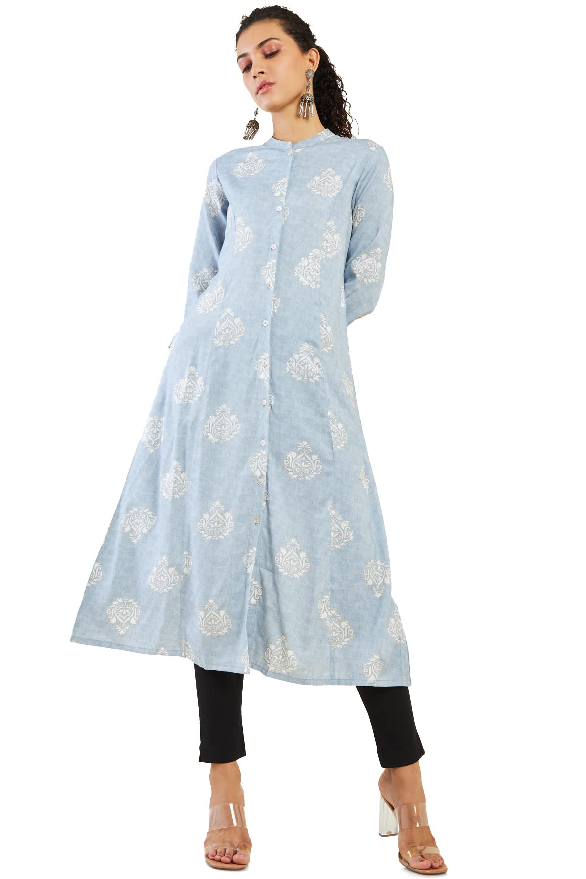 Soch Women Light Blue Rayon Printed Kurta