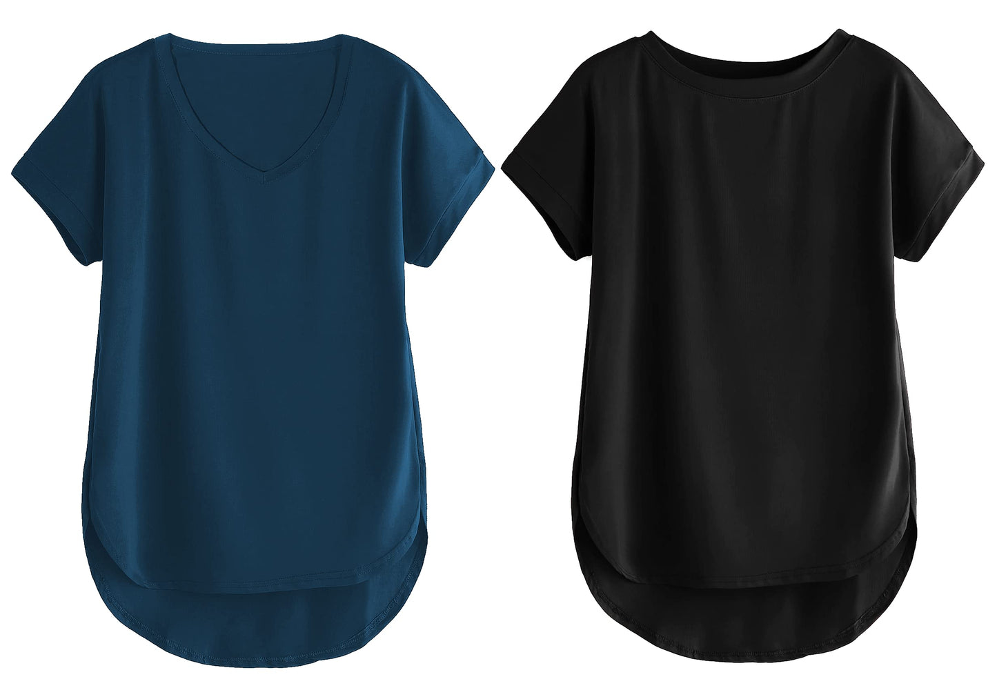 Fabricorn Combo Of Plain Airforce Blue V-Neck And Black Round Neck Up And Down Cotton Tshirt For Women (Airforce Blue And Black,