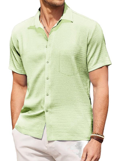 Pinkmint Mens Popcorn Shirt Comfortable Short Sleeve Shirts Casual Textured Shirt (Pack of 1) Mint Green