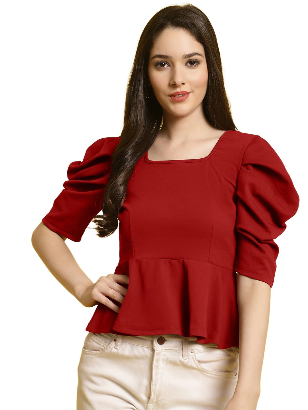 Tee Projekt Womens Casual Trendy Top with Stylish Short Puff Sleeves ll Soft & Stylish Womens Tee