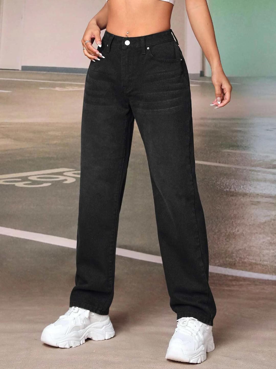 Kotty WomenS High Rise Solid Slim Fit Jeans Coal Black