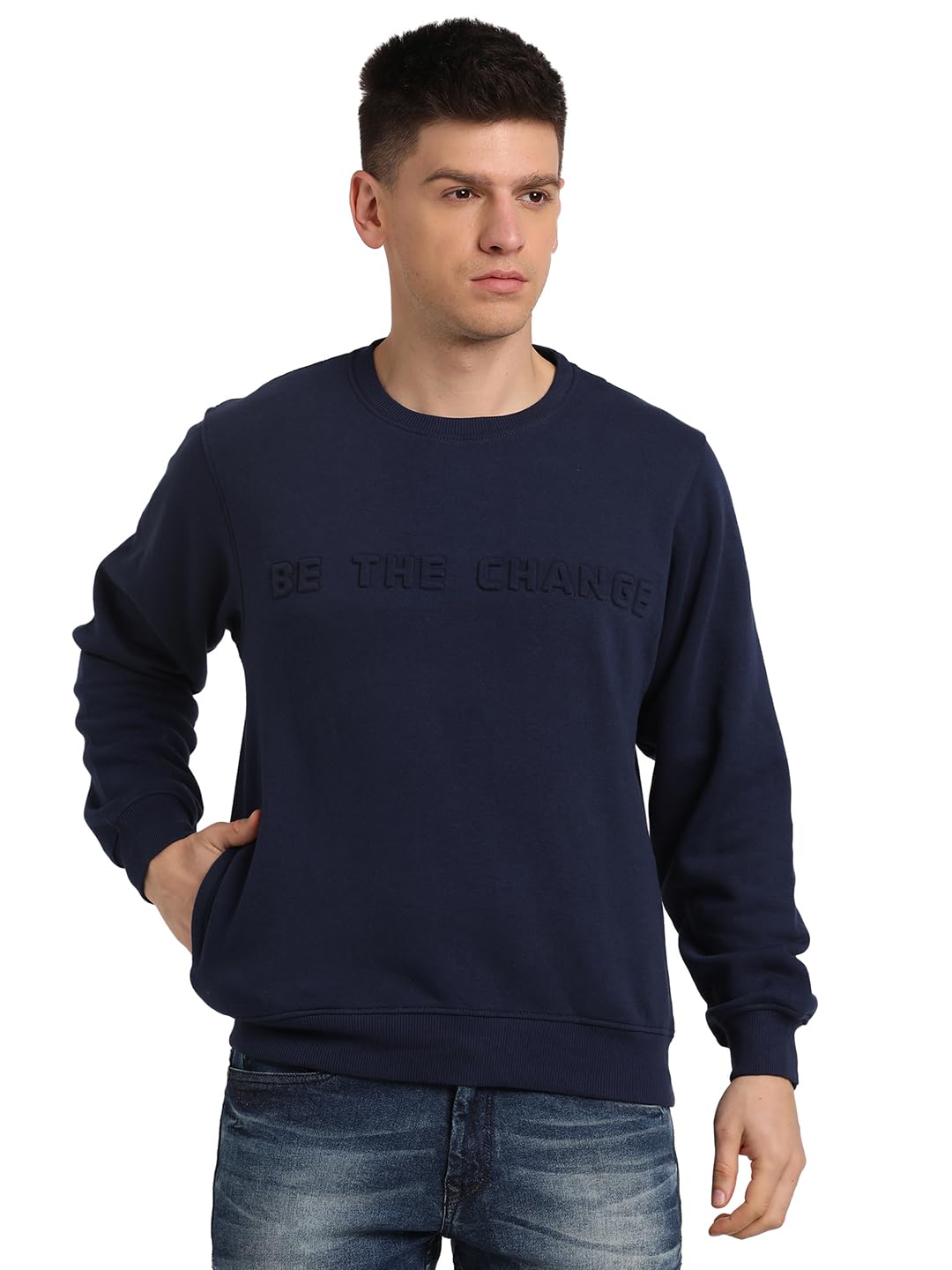 Turtle Men Knitted Slim Fit Full Sleeve Blue Sweatshirt
