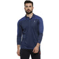 Campus Sutra Mens Denim Blue Contrast Activewear T-Shirt for Casual Wear | Spread Collar | Long Sleeve | Half-Button Closure |