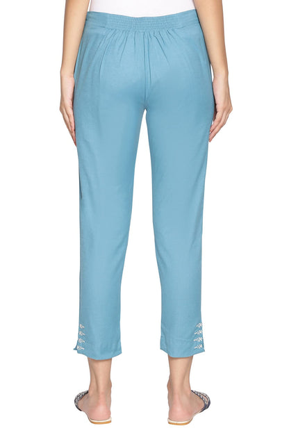 W for Woman W Cotton Blend Strechable Slim Pants for Women | Cotton Blend Slim Pants for Women | Trousers for Women Blue