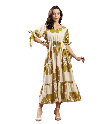 Stylum Womens Green Floral Printed Rayon Tiered Dress